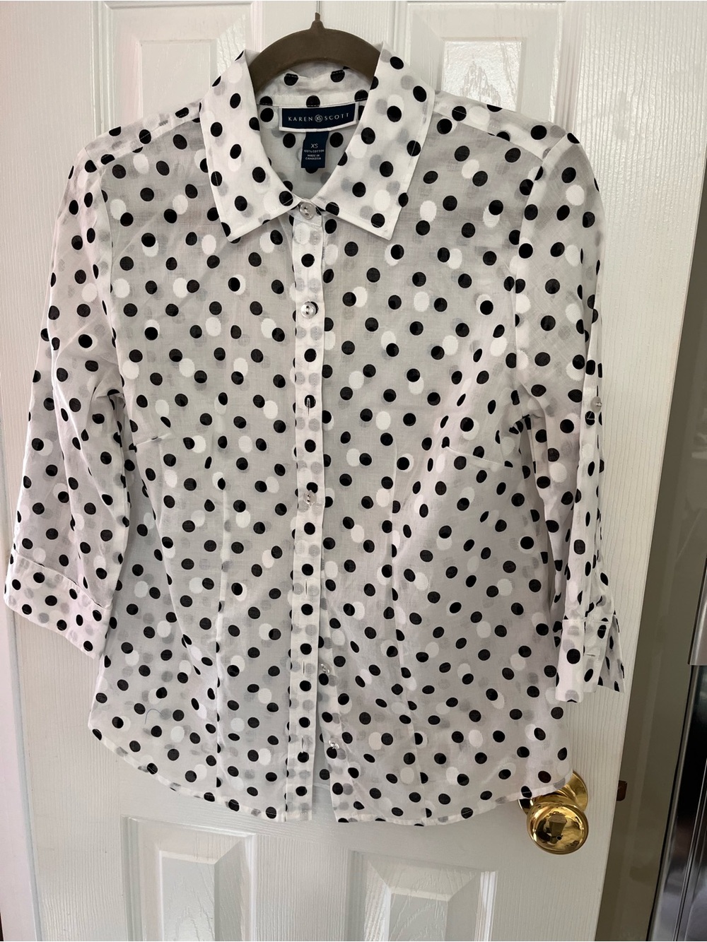 Karen Scott White Blouse with Black Polka Dots